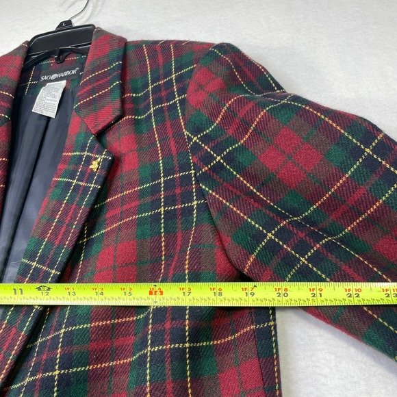 Sag Harbor Womens Red Green Plaid Wool Blend Blazer Jacket Size 12 Style 3629 - Picture 11 of 11